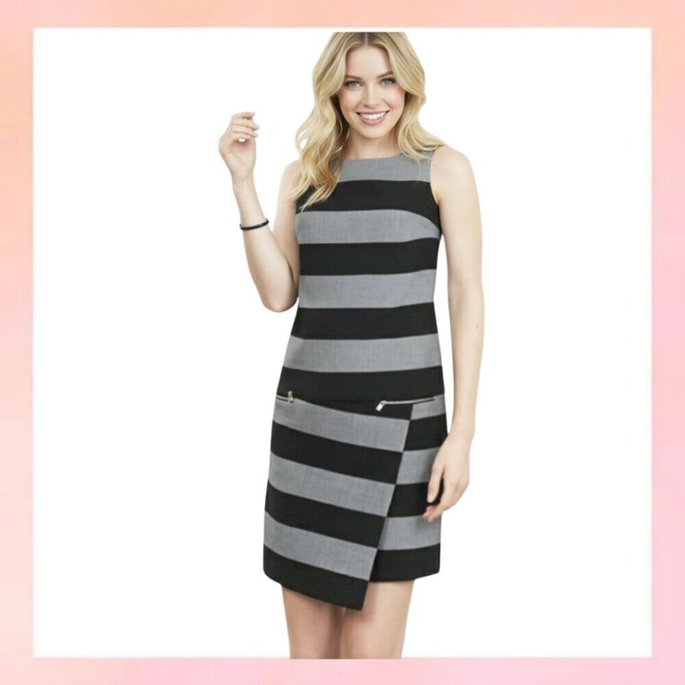 Banana Republic Black & Gray Striped Sleeveless Shift Dress - Size 4